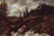 Jacob van Ruisdael Waterfall in a Mountainous Landscape with a Ruined castle oil painting